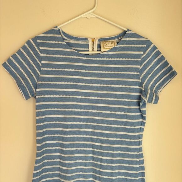 STS Sail to Sable Stripe Tunic Shift Dress Short Sleeve Blue White Women Sz Sm - Picture 8 of 10